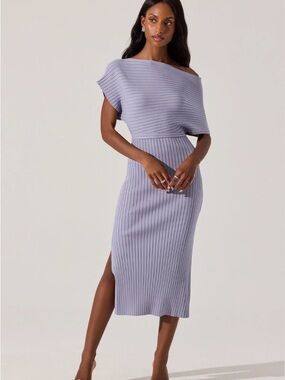 ASTR the label off the shoulder ribbed midi sweater dress
